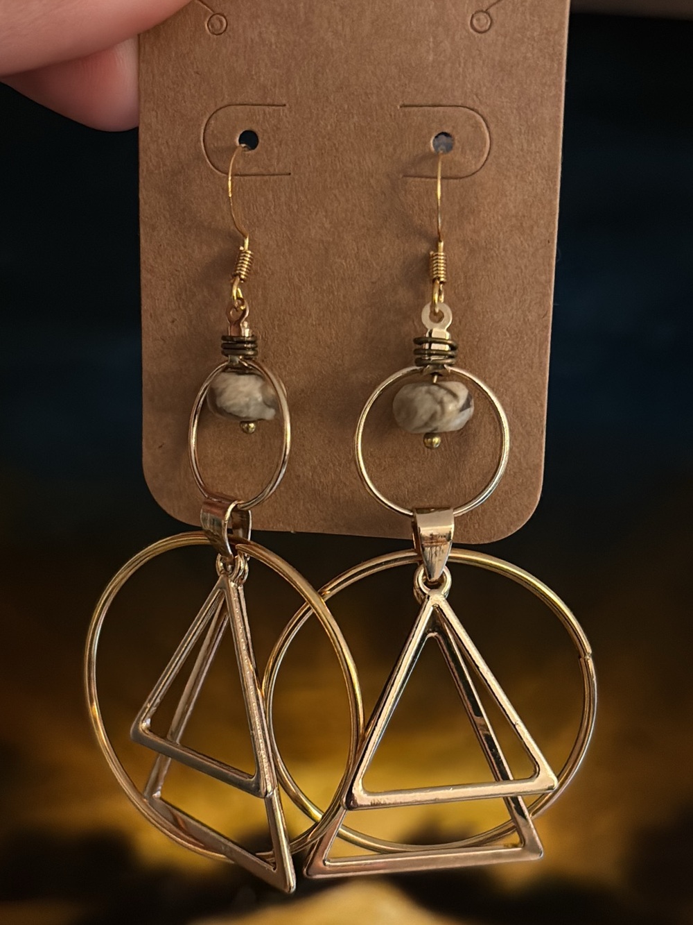 Gold Geometric Triangle & Hoop Drop Earrings